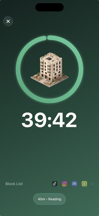 An active Scaffold focus session with app blocking